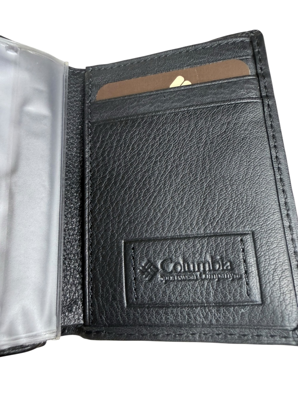 New Columbia Black Leather Trifold Wallet
